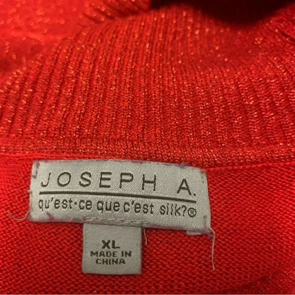 Joseph A. Turtleneck Sweater Women’s XL Red Metallic Stretch Light Weight - Picture 6 of 8